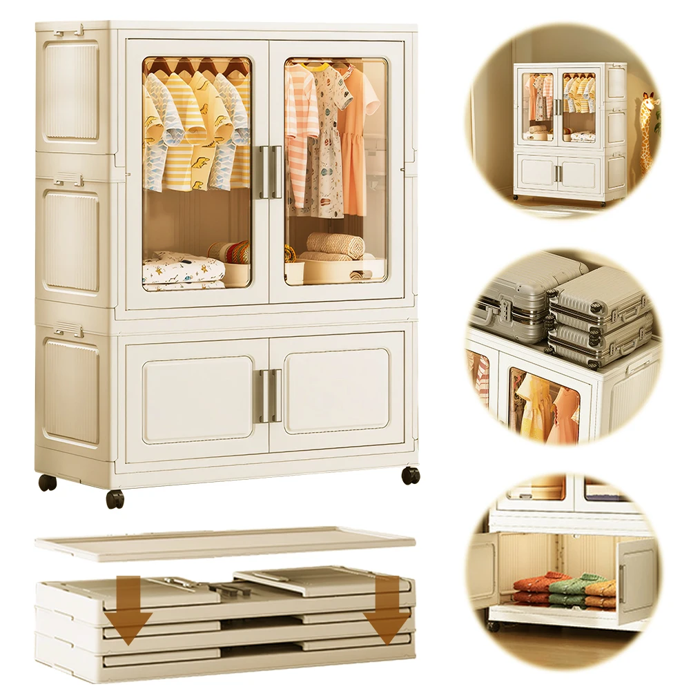 

Mobile Wardrobe Clothes Organizer Large Capacity Clothing Storage Shelf Multi-Function Wardrobe Closet Rack for Home Storage