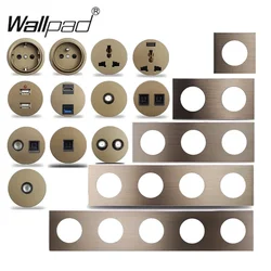 EU French Wall Socket USB Charger Power Outlet Brown Brushed Aluminum Matte Plate L6 Modules Free Combination