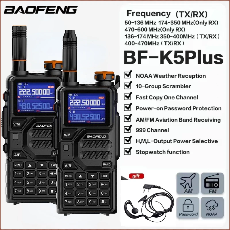 Image of Baofeng UV K5 Plus 10W Walkie-Talkie Air Band AM FM Drahtlose Frequenzkopierfunktion DTMF Langstrecken-Funkgerät Typ-C UV 5R UV K5 Pro