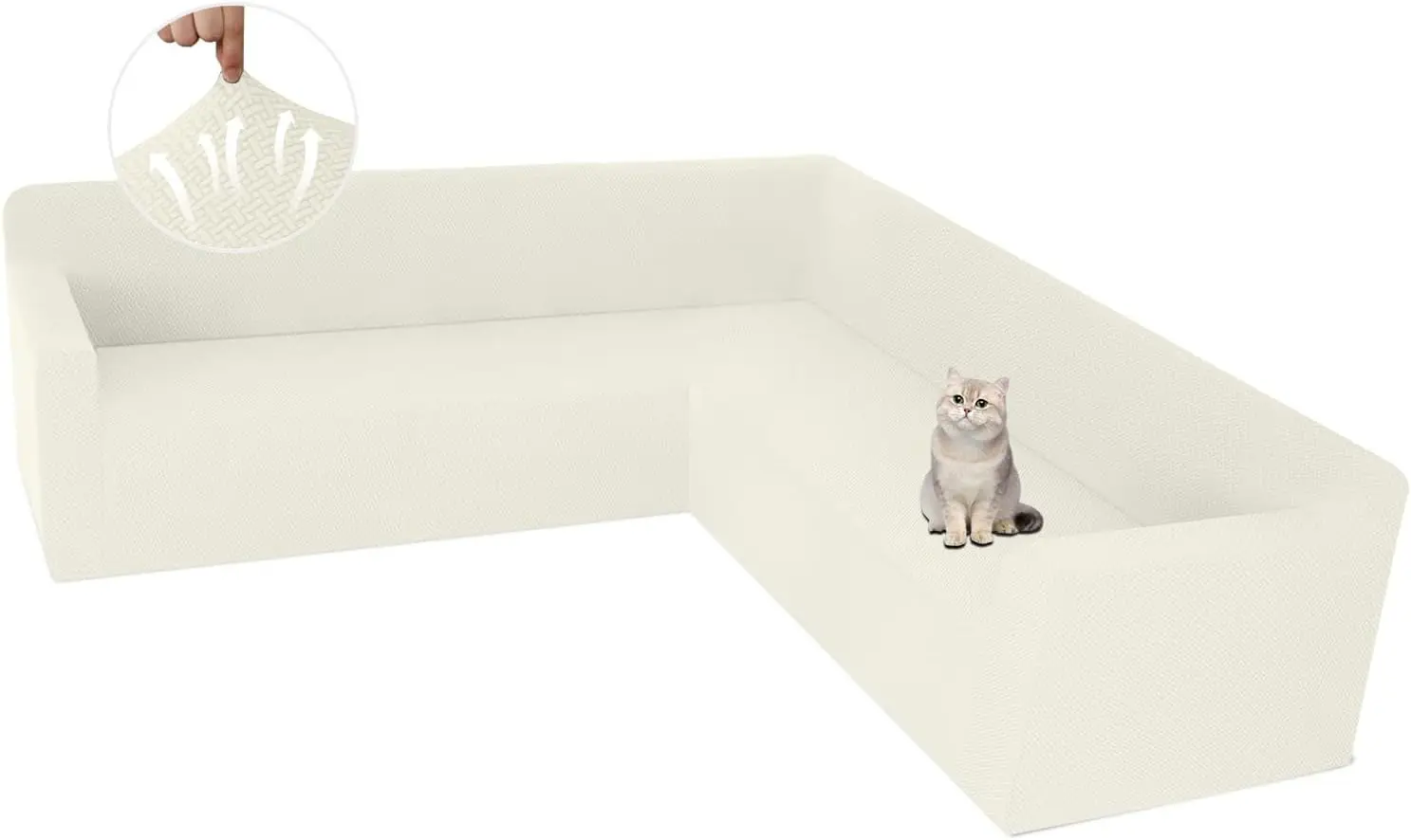 Stretch Corner Sectional Sofa Covers L Shape Washable Slipcovers U Shape Jacquard Furniture Protector Elastic Bottom Pet Cream W
