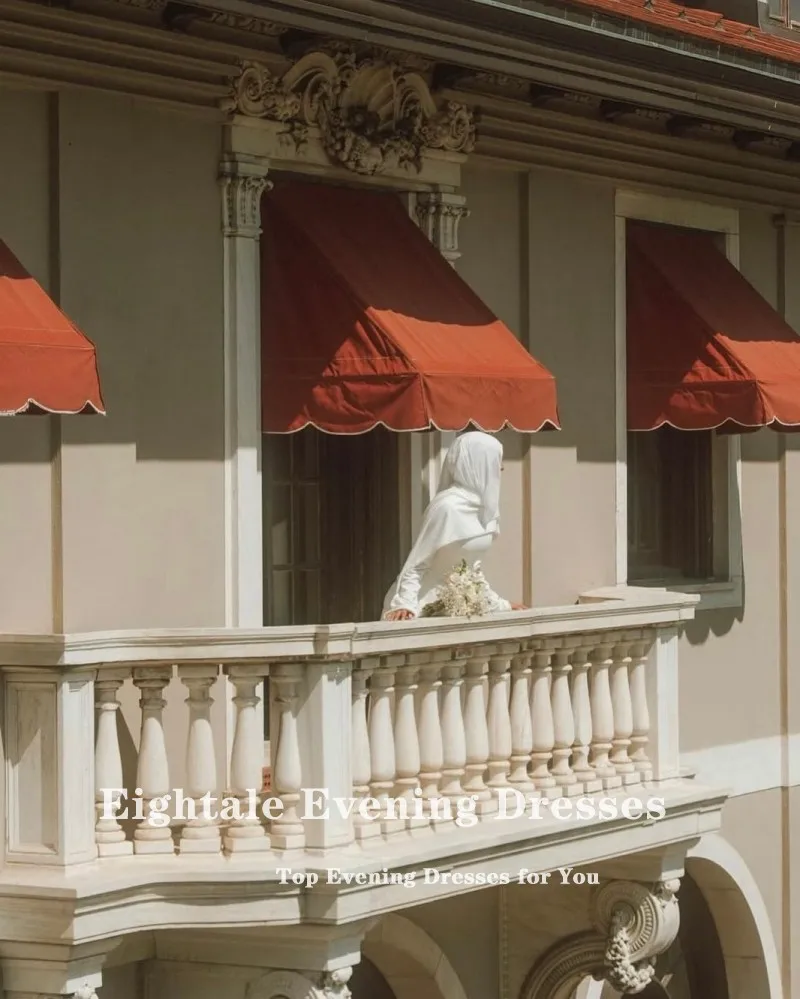 Eightale Arabisches Hochzeitskleid, maßgeschneidert, Elfenbein, O-Ausschnitt, Perlen, Brautkleid, lange Ärmel, Perlen, muslimisches Meerjungfrau-Braut-Partykleid