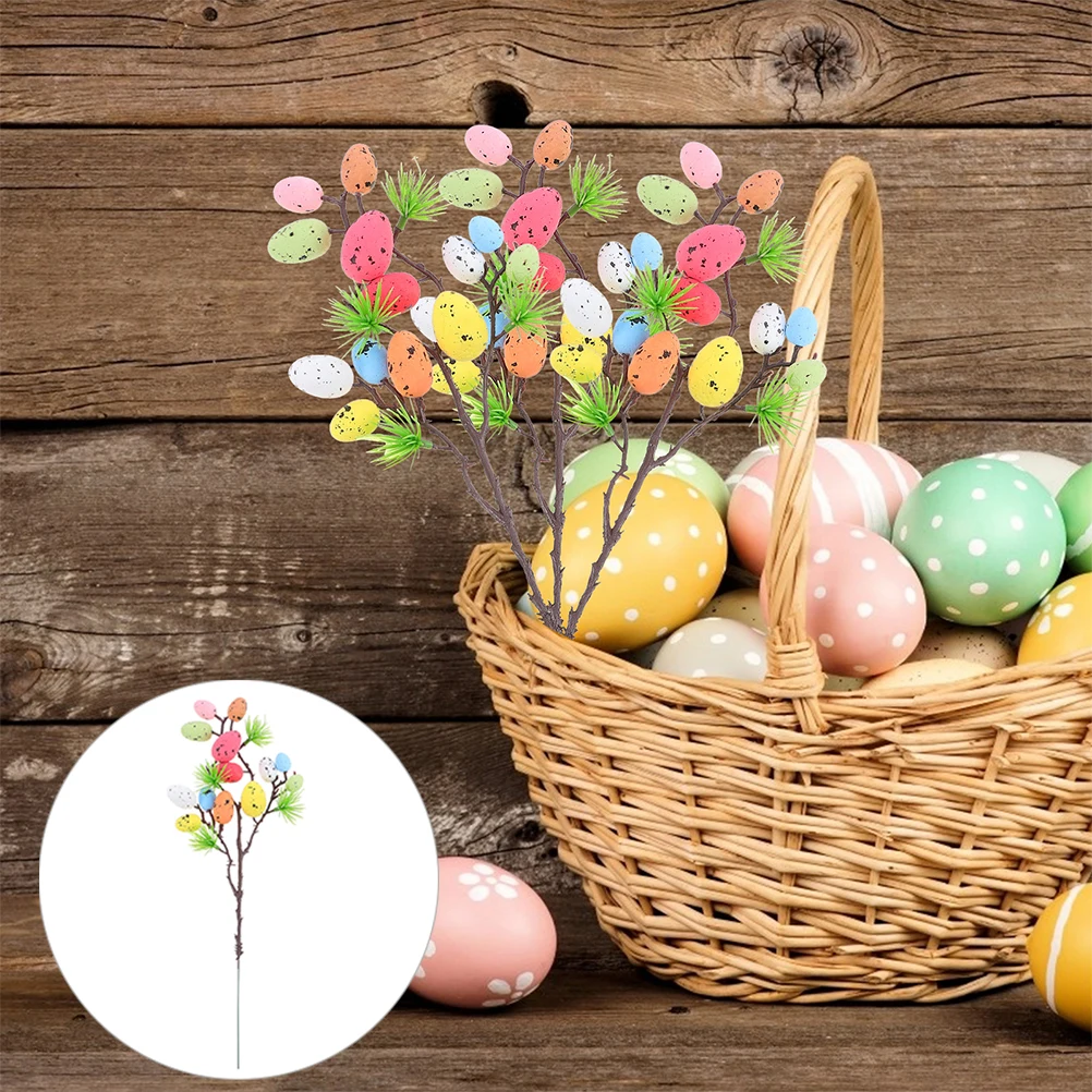 

2 Pcs 32CM Speckled Easter Egg Picks Colorful Bird Egg Green Leaf Branches for Flower Arrangement Quality