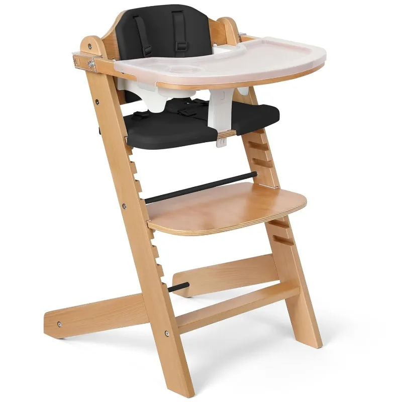 High Chair for Babies & Toddlers 3-Tier Remove & 2 Adjustable Tray, 8 Adjustable Highchair with Cushions, Easy to Clean (Black)