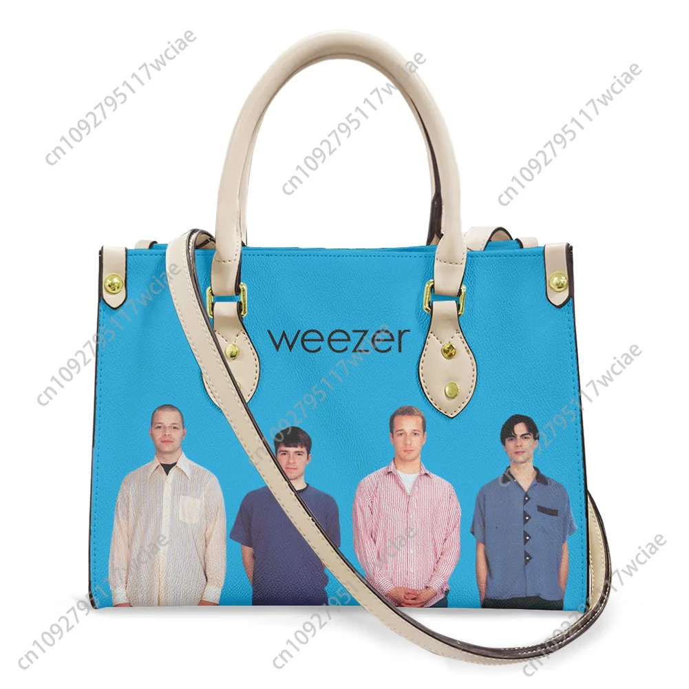 

Weezer Rock Band Tote Bag Purse Womens Mens Personalized Text Image PU Leather Handbag Business Shopping Gift Bags
