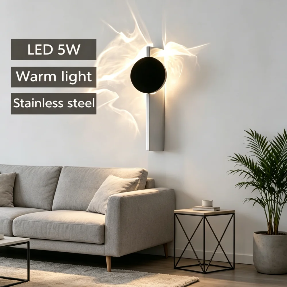 Stainless Steel Wall Lamp Artistic Corrugated Rotatable Wall Light Living Room Background Porch Home Atmosphere Wall Lighting