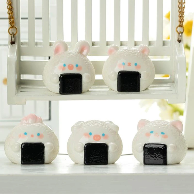 2PCS/Bag Mini Cute Animal Rice Balls Doll Statue Micro Landscape Ornaments Car Dashboard Home Decoration Figurine Dollhouse Toys