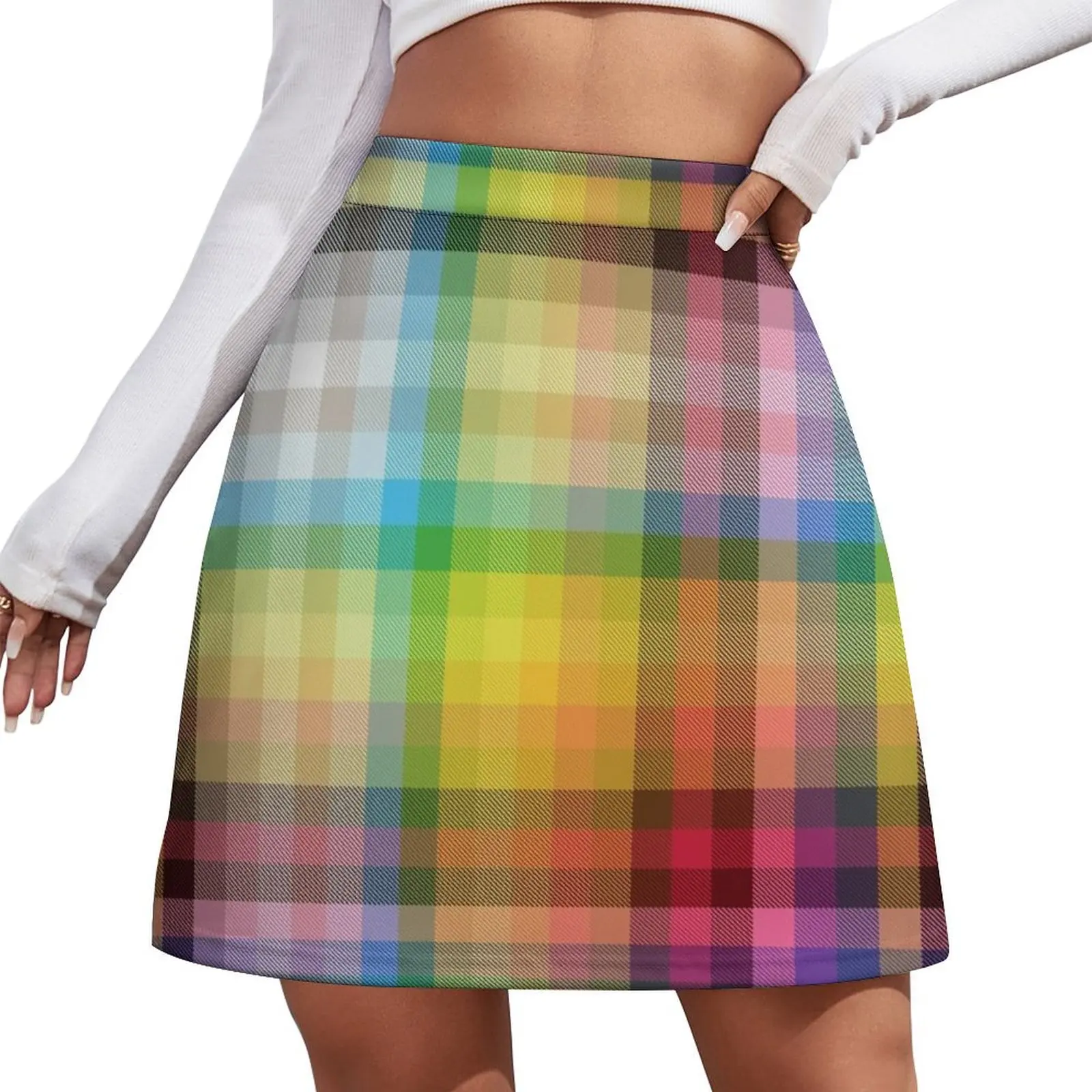 

Rainbow Plaid Mini Skirt shorts Skirt satin fashion korean clothing Mini Skirt