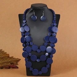 African Wedding Party Dress Wooden Beads Necklace Earring Jewelry Sets For Women