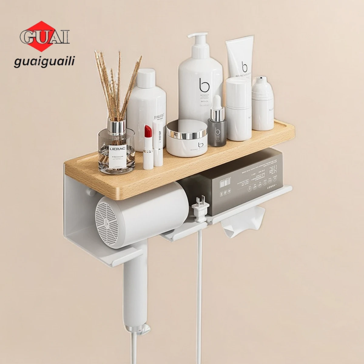 wood Hair Dryer Stand for bathroom， Hair dryer holder, Hair Tools Styling Organizer for Bathroom ,Hairdryer holder，Blower holder