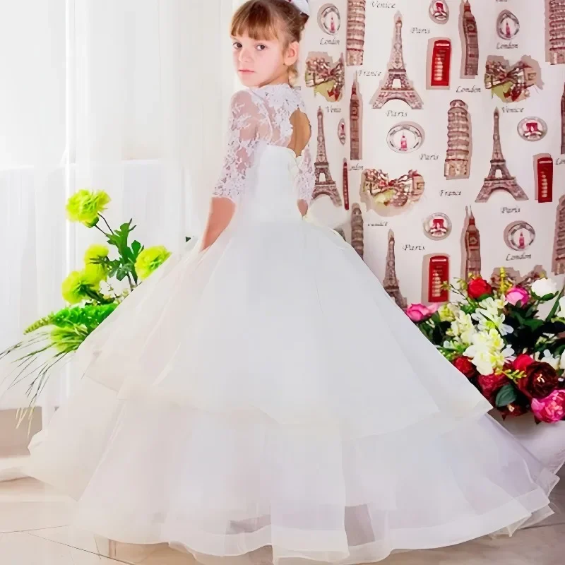 

Elegant Flower Girl Dresses Ruffle Ball Gown Half Sleeve Dresses for Wedding Party Birthday Communion Baptism Children's Gifts