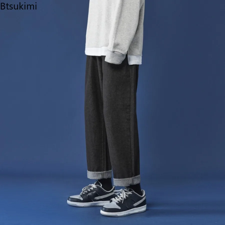 

Новые мужские простые прямые повседневные джинсы, модные универсальные мужские мешковатые джинсовые брюки, уличная одежда, популярные широкие брюки на четыре сезона