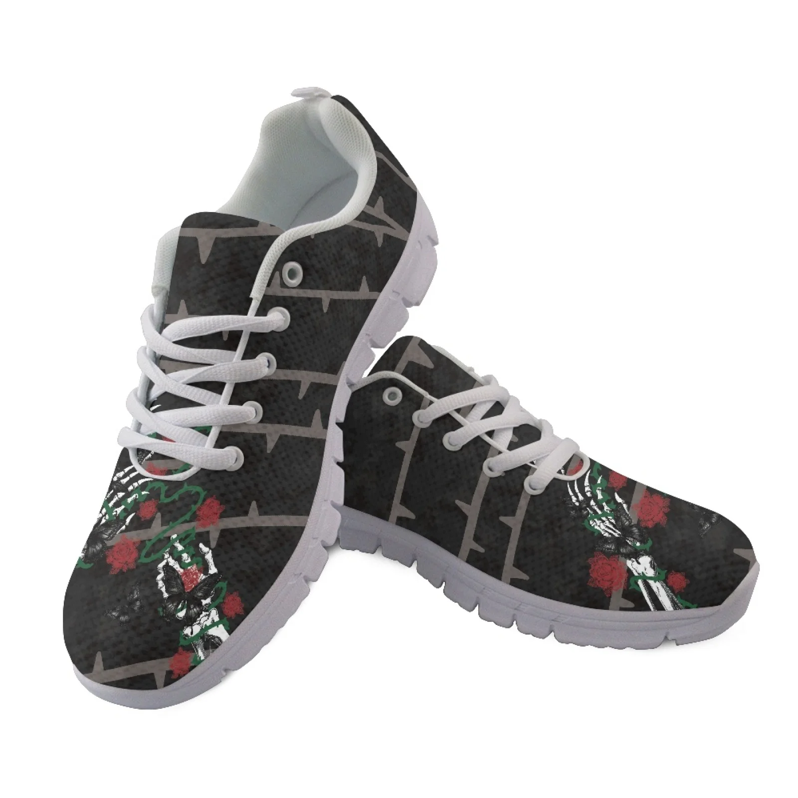 Coloranimal Gothic Skeleton Rose New Design Comfortable Running Shoes for Mens Mesh & EVA Sole Running Sneakers Walking Shoes