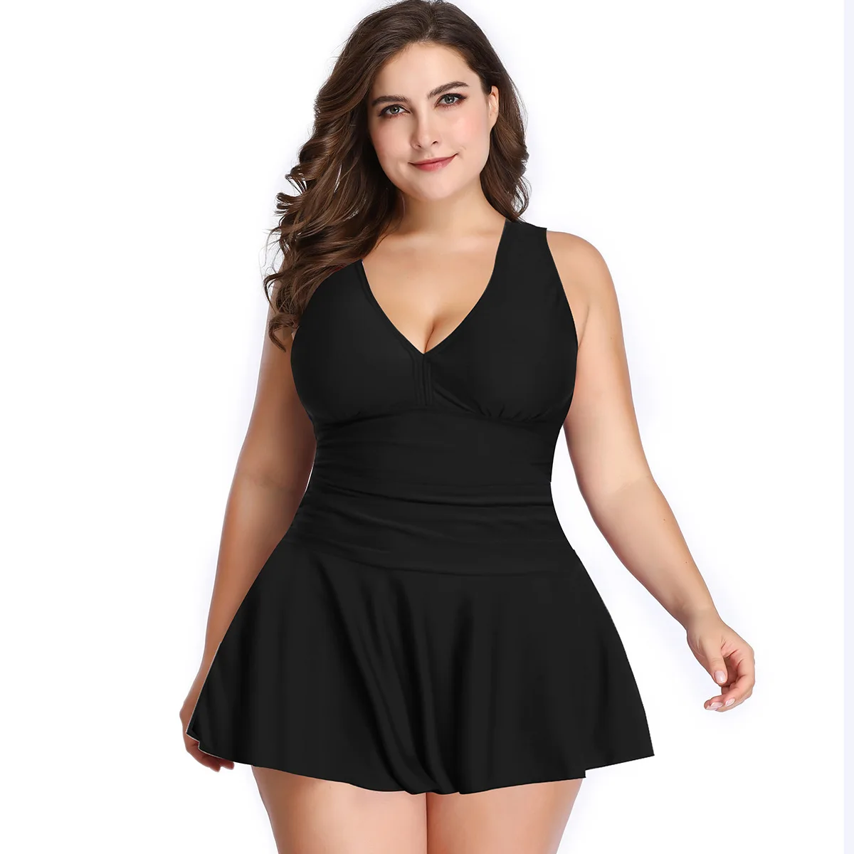 S-5XL maiô de duas peças maiôs plus size grande mulher verão cobrir com saia boxer preto troncos de natação cobrir barriga