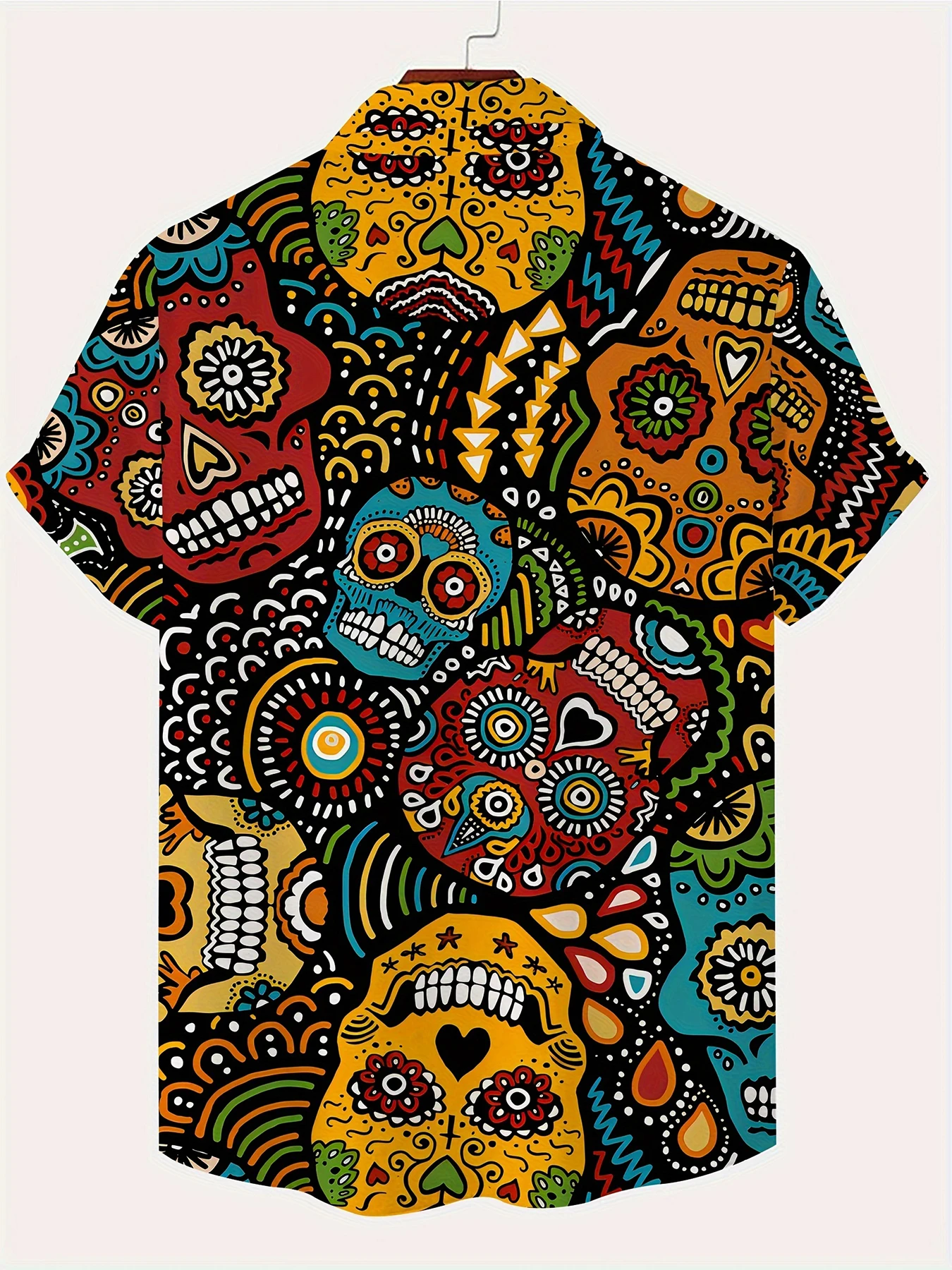 Colorful Skull 3D Printed Shirt Street Hip Hop Fashion Personality Men's Casual Tops Summer Loose Short Sleeve Hawaiian Shirt