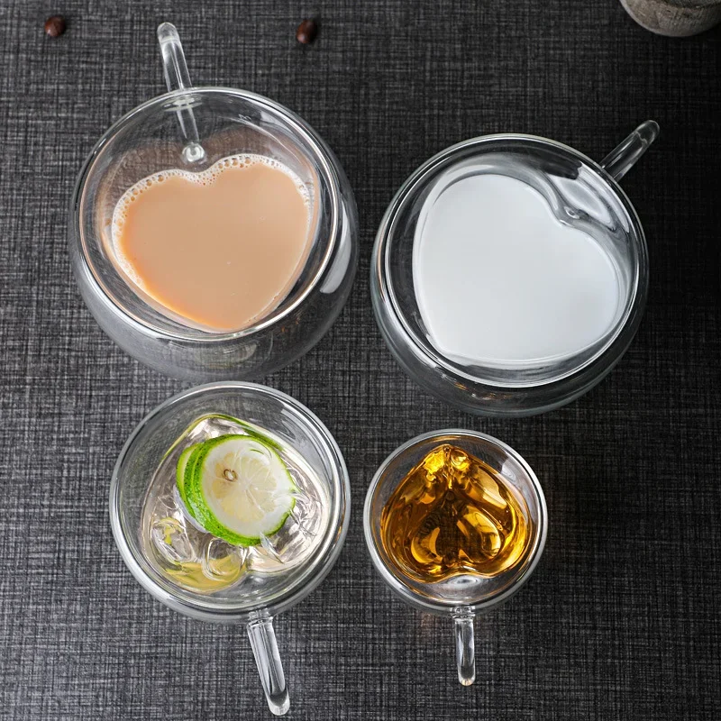 

Double Wall Glass Cup Heart Love Shaped Glass Mug Couple Cups Heat-Resisting Tea Beer Mugs Milk Coffee Cup Gift Drinkware