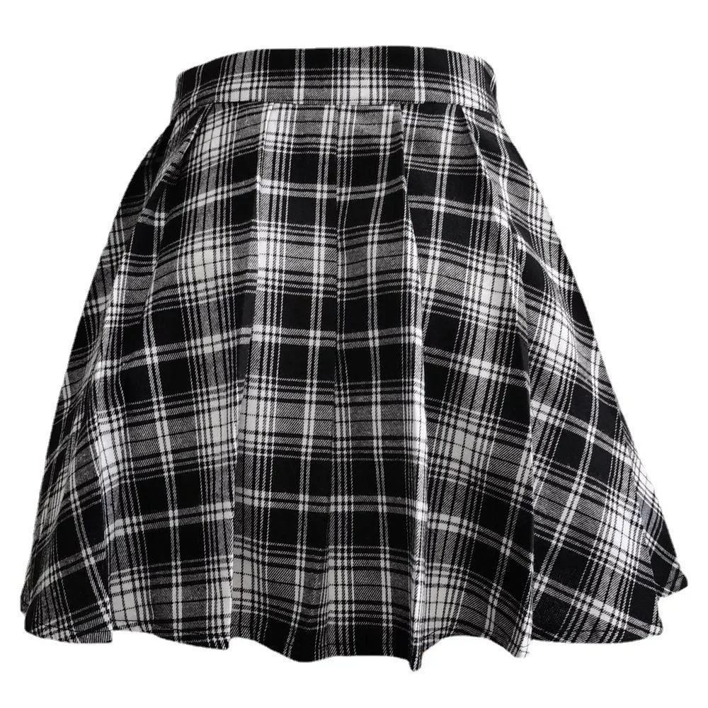 Femmes Harajuku Punk Grunge Goth plissé Tartan rouge Plaid taille haute asymétrique Mini jupe patineuse jupes