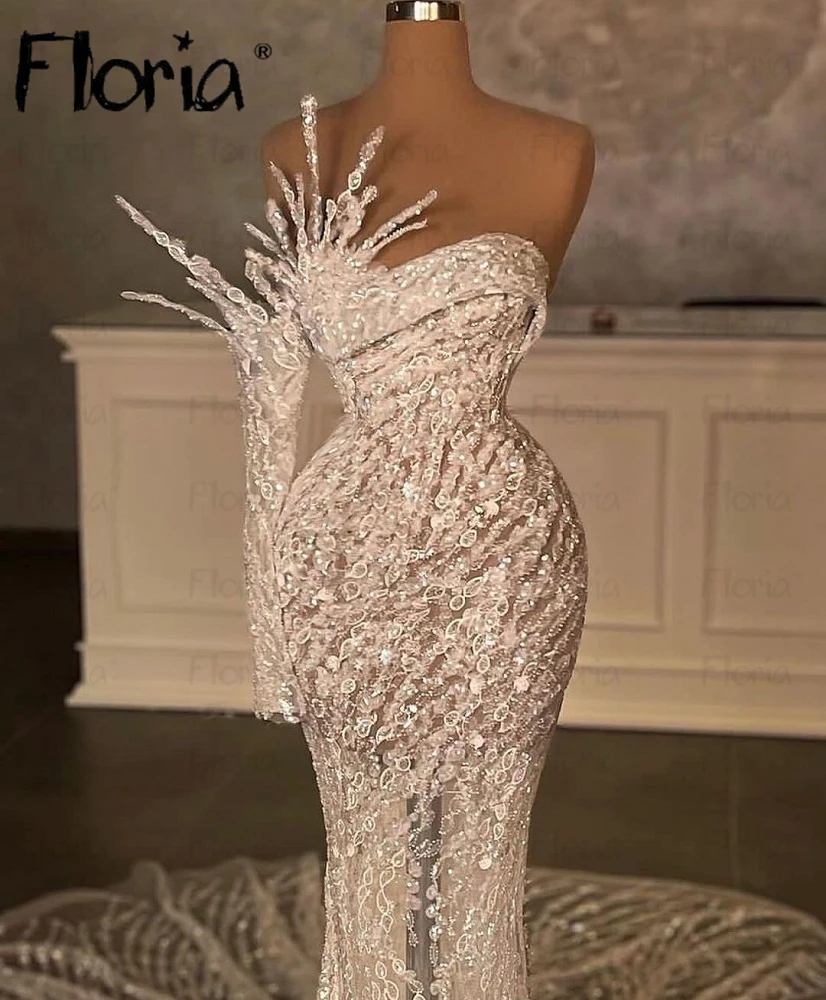 Vestido Formal brillante De sirena De un hombro, Vestidos De fiesta De boda hechos a mano, cuentas completas, Vestidos largos De celebridades De Dubái