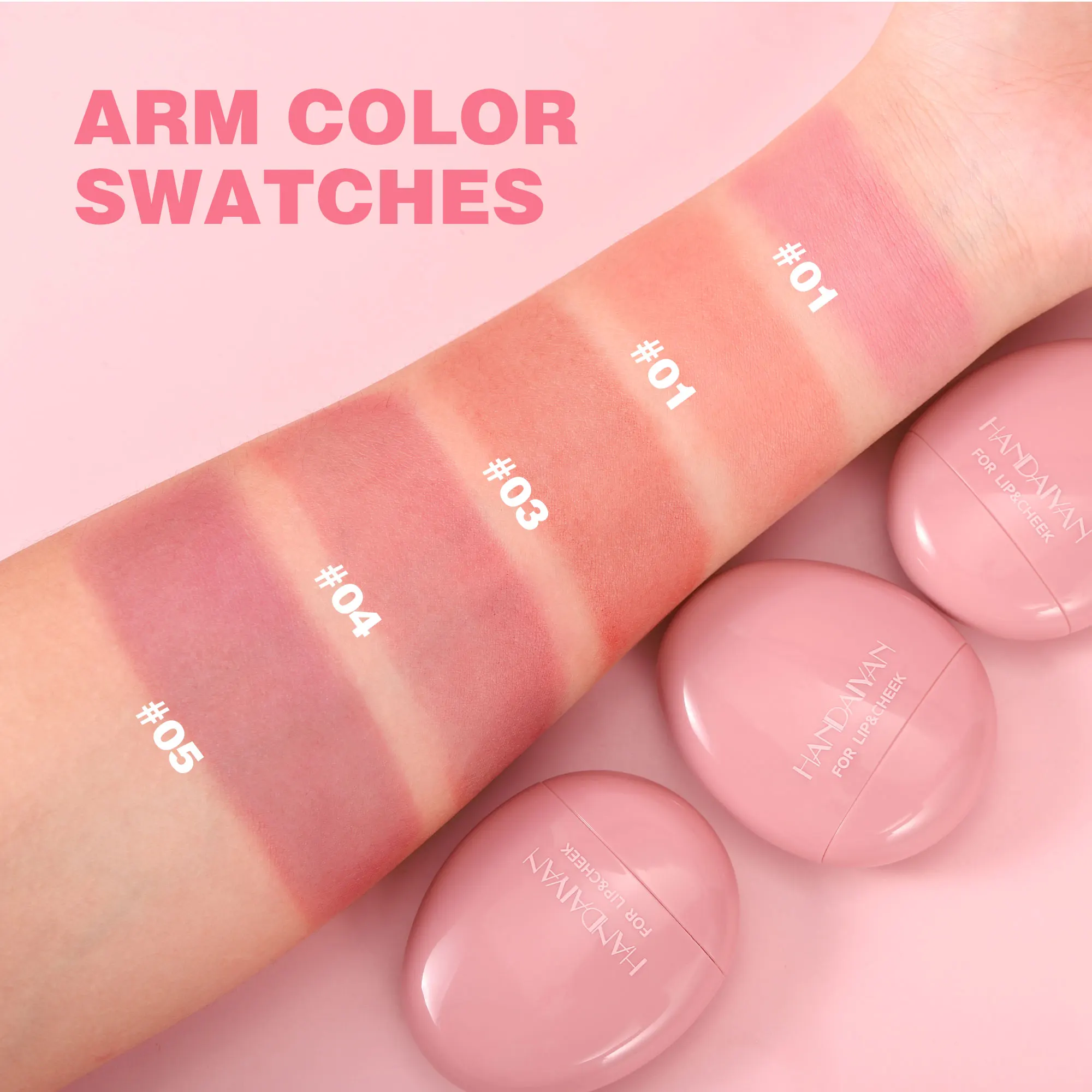 HANDAIYAN Rubor de guijarro rosa mate de 5 colores resistente al agua y al sudor Fácil aplicación de doble uso para labios y mejillas