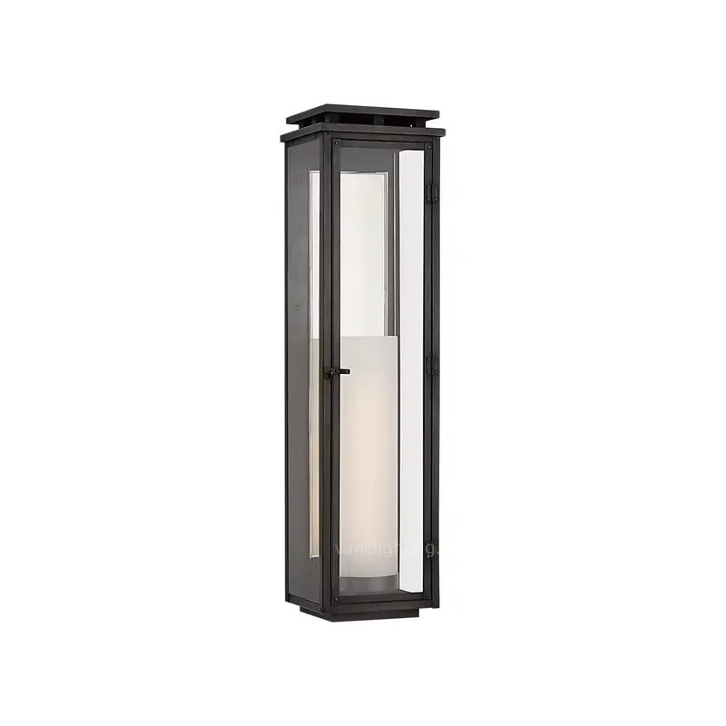 Modern Black Outdoor Wall Light Clear Glass Frosted White Cylinder Shade Exterior Wall Sconce for Entryway Garden Garage