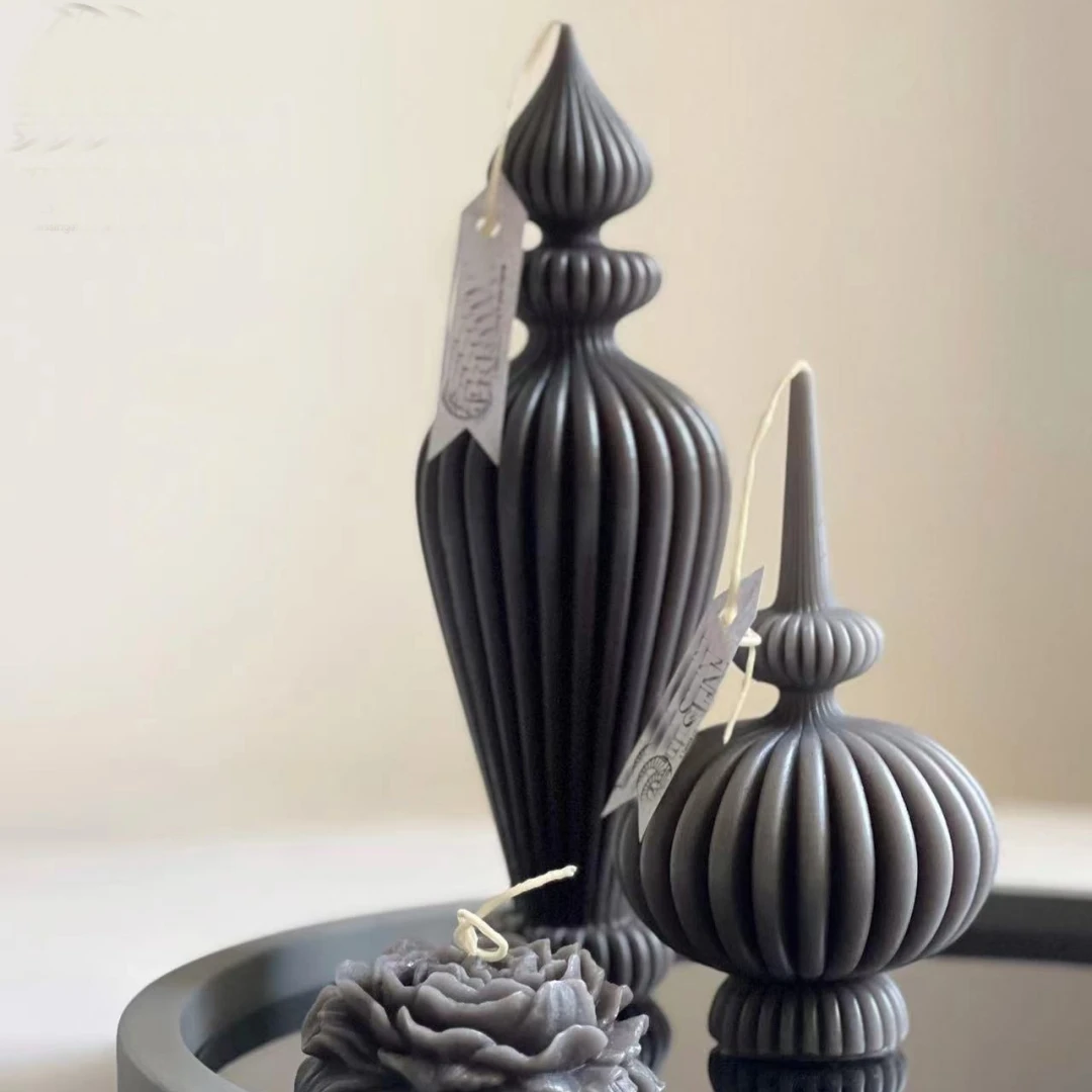 DIY Striped vase shaped candle silicone mold curved geometric cylinder Roman column vase candle mold Christmas gift gypsum mold view 2