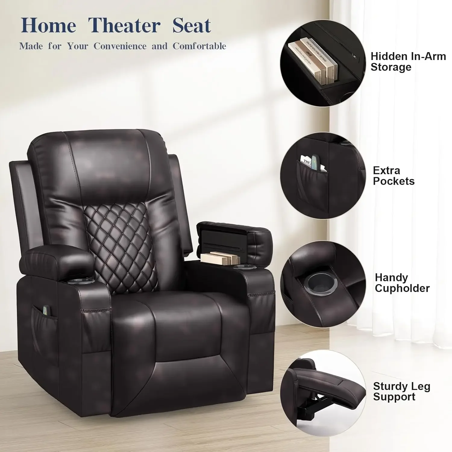 Recliner Chairs for Adults, Massage Rocker with Heated Modern Ergonomic Lounge 360 Degree Swivel Single Sofa Seat Living Room image 5