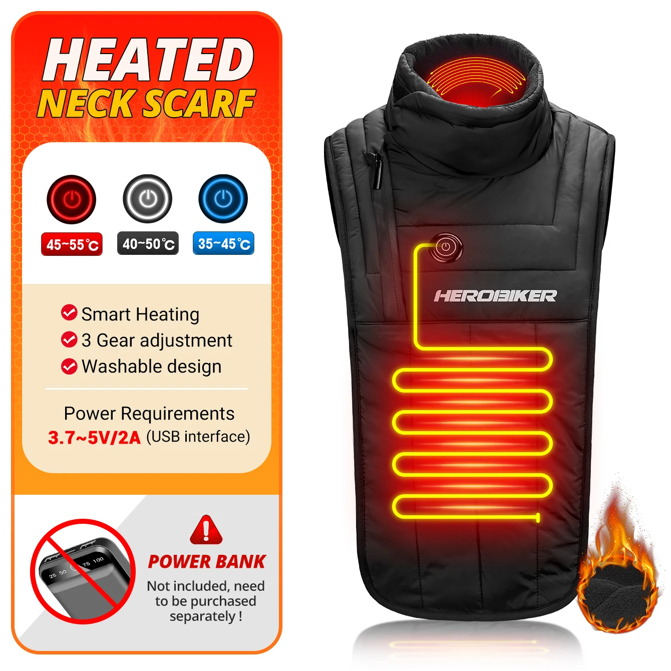 

Motorcycle Heated Scarf for Winter Electric Warm Neck Warmer Windproof USB Adjustable Temperature Thermal Neck for Outdoor Scarf