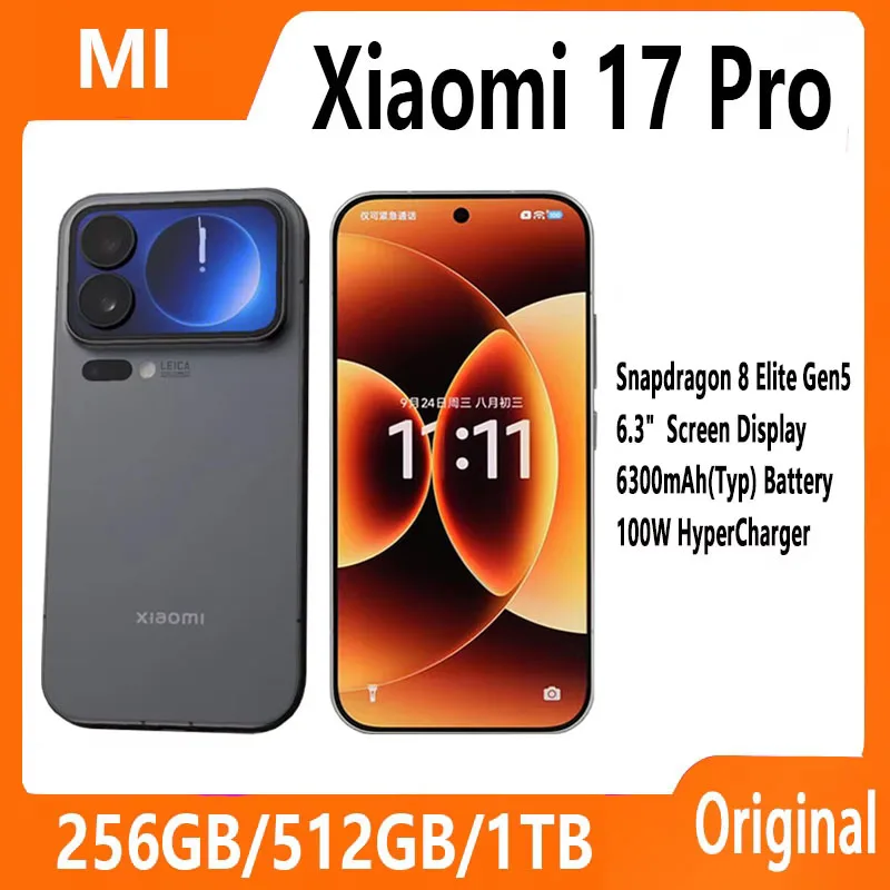 Китайская версия Xiaomi 17 Pro Смартфон 6,3 дюйма Дисплей Snapdragon 8 Elite Gen5 Аккумулятор 6300 мАч 100 Вт Hyper Charge