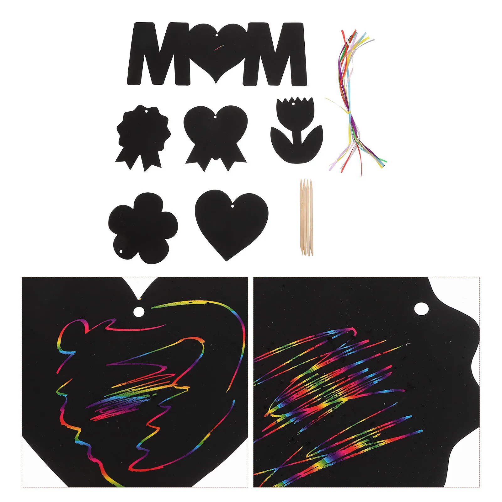 1 مجموعة عيد الأم خدش ورقة الإبداعية للأطفال DIY حزب شنقا الديكور الأسود خدش قبالة عيد الأم الحرفية