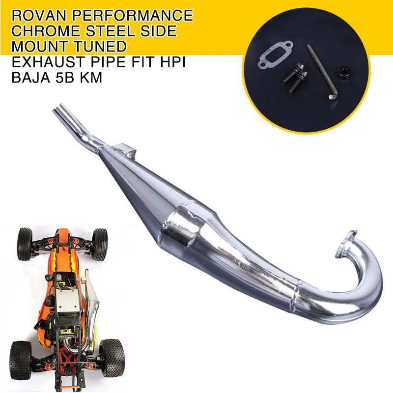 For Rovan Performance Chrome Steel Side Mount Tuned Exhaust Pipe Fit for HPI Baja 5B KM RC rc crawler Cars Parts Accessory