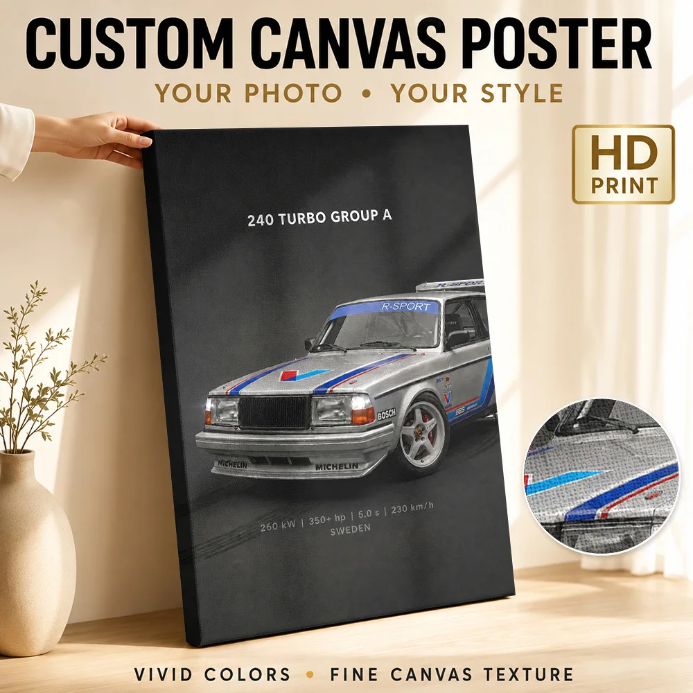 Sleek Swedish 240 Turbo Group A Car Canvas Painting Poster Personalized Photo Modern Gallery Style Canvas Wall Art Garage Decor