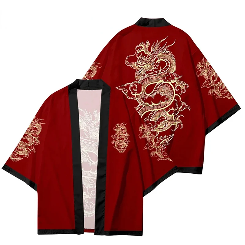 Kimono Tradisional Gaya Jepang Motif Naga Terbaru untuk Pria, Yukata Cardigan, Kemeja Cosplay Haori, Atasan Streetwear Ukuran Besar