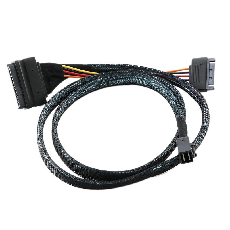 Data Cable Mini SAS SFF-8643 to SFF8639 Nylon Braided Belt SATA 15P Power Supply Cable for Switch Large