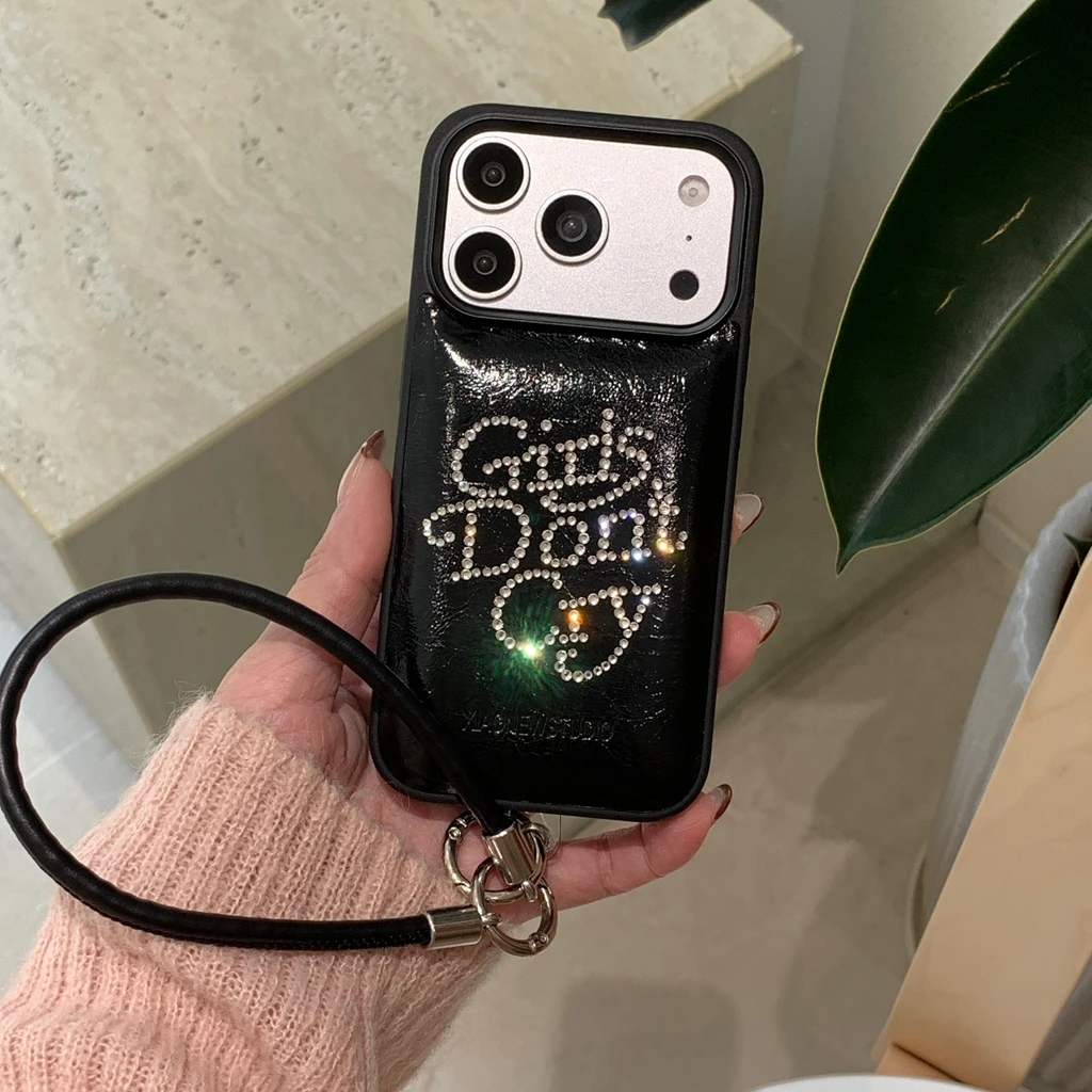 أنيق بريق حجر الراين الفتيات لا تبكي الجلود مع الحبل صدمة برهان غطاء الهاتف القضية آيفون 17 16 15 14 برو ماكس