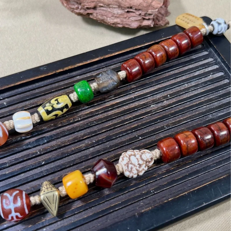 Imitation Tortoiseshell Cow Bone Accessories, Buddhist Bead Necklace With Woven Cord, Unisex Style