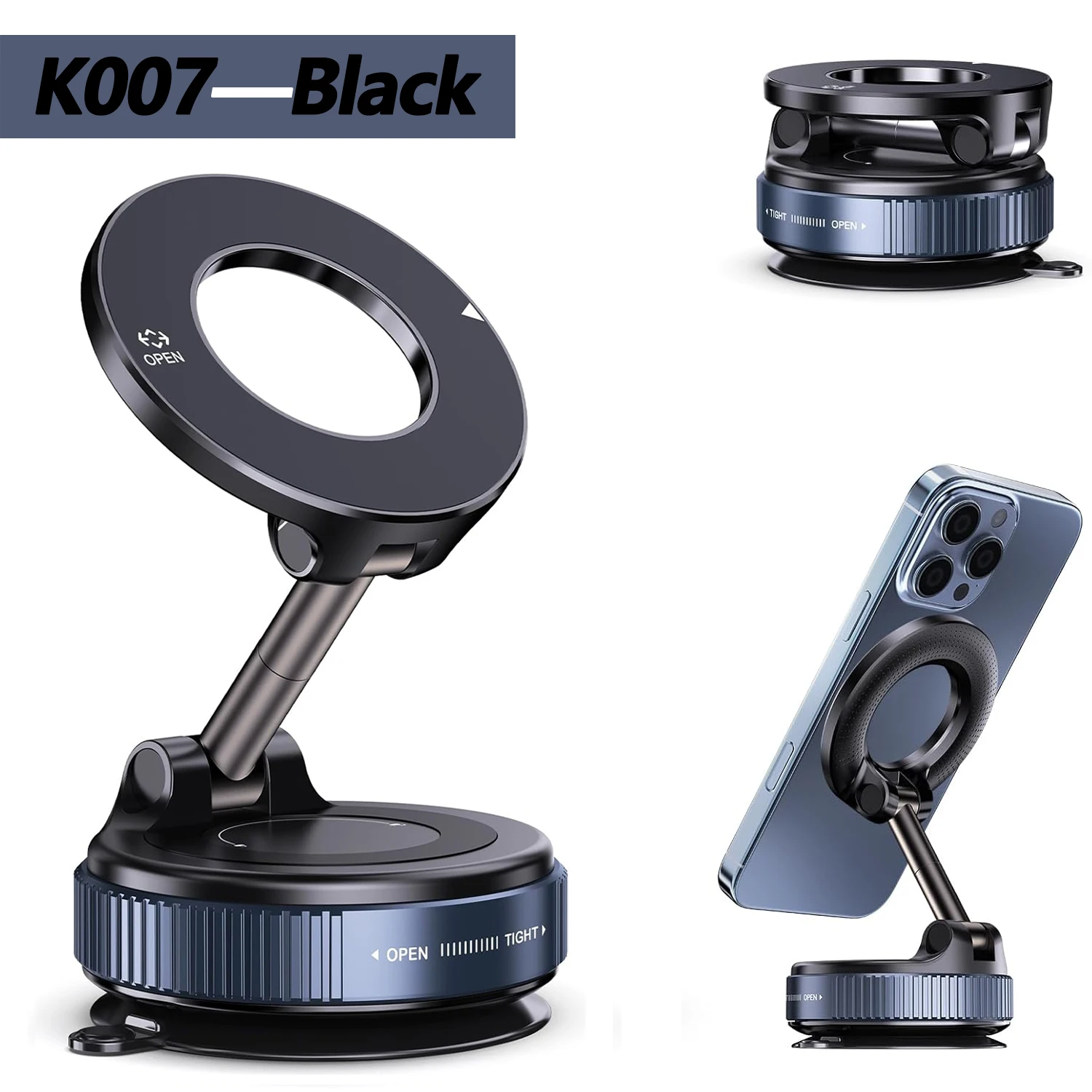 K007/K009 Starker magnetischer Autotelefonhalter, faltbares Design 360° ° Verstellbare Vakuumhalterung für den universellen Einsatz im Auto/Schreibtisch/Badezimmer
