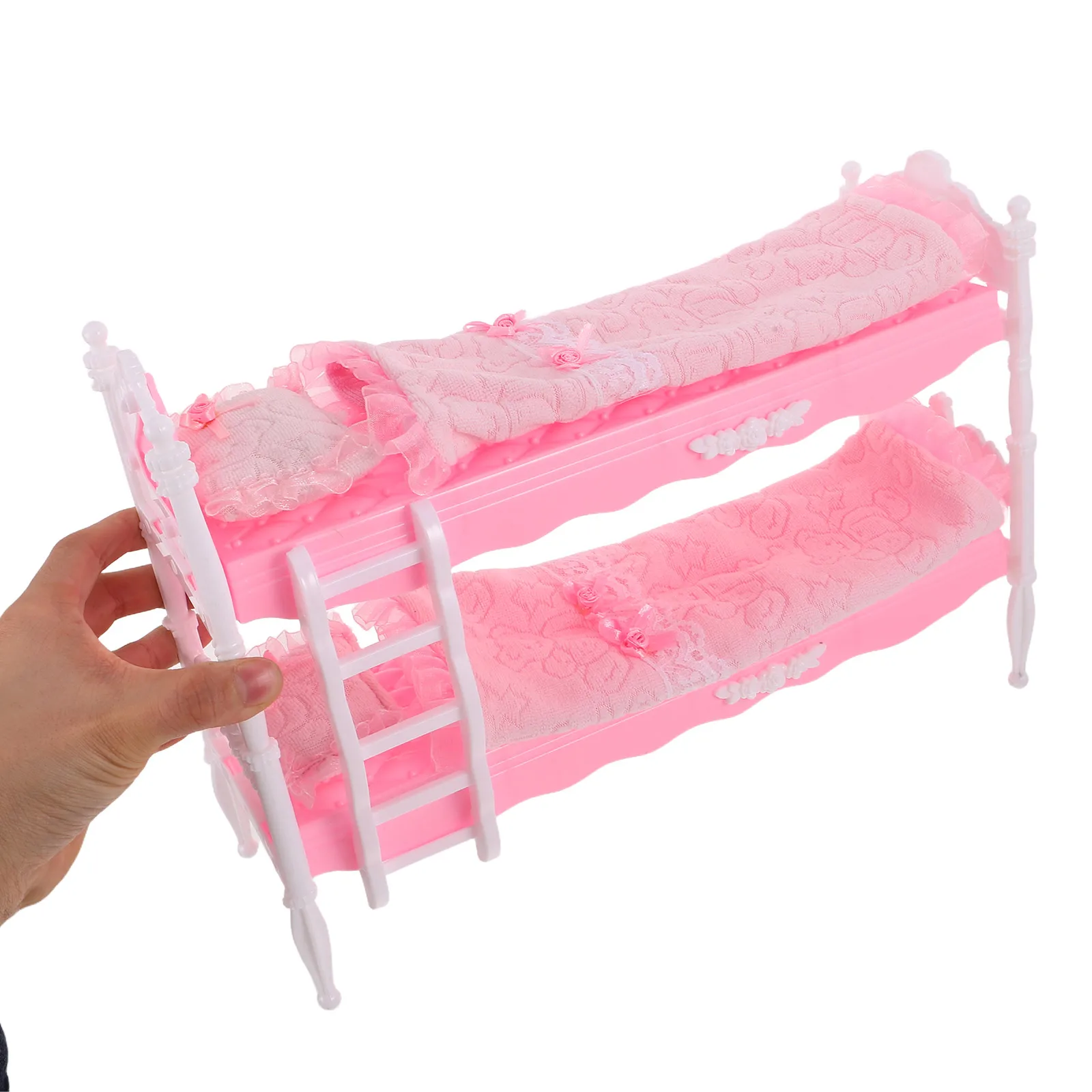 

1Set Pink Miniature Bunk Bed for Dollhouse Use - Tiny Simulated Bed with Pillows Fits 1:12 Scale Rooms Playtime Skill