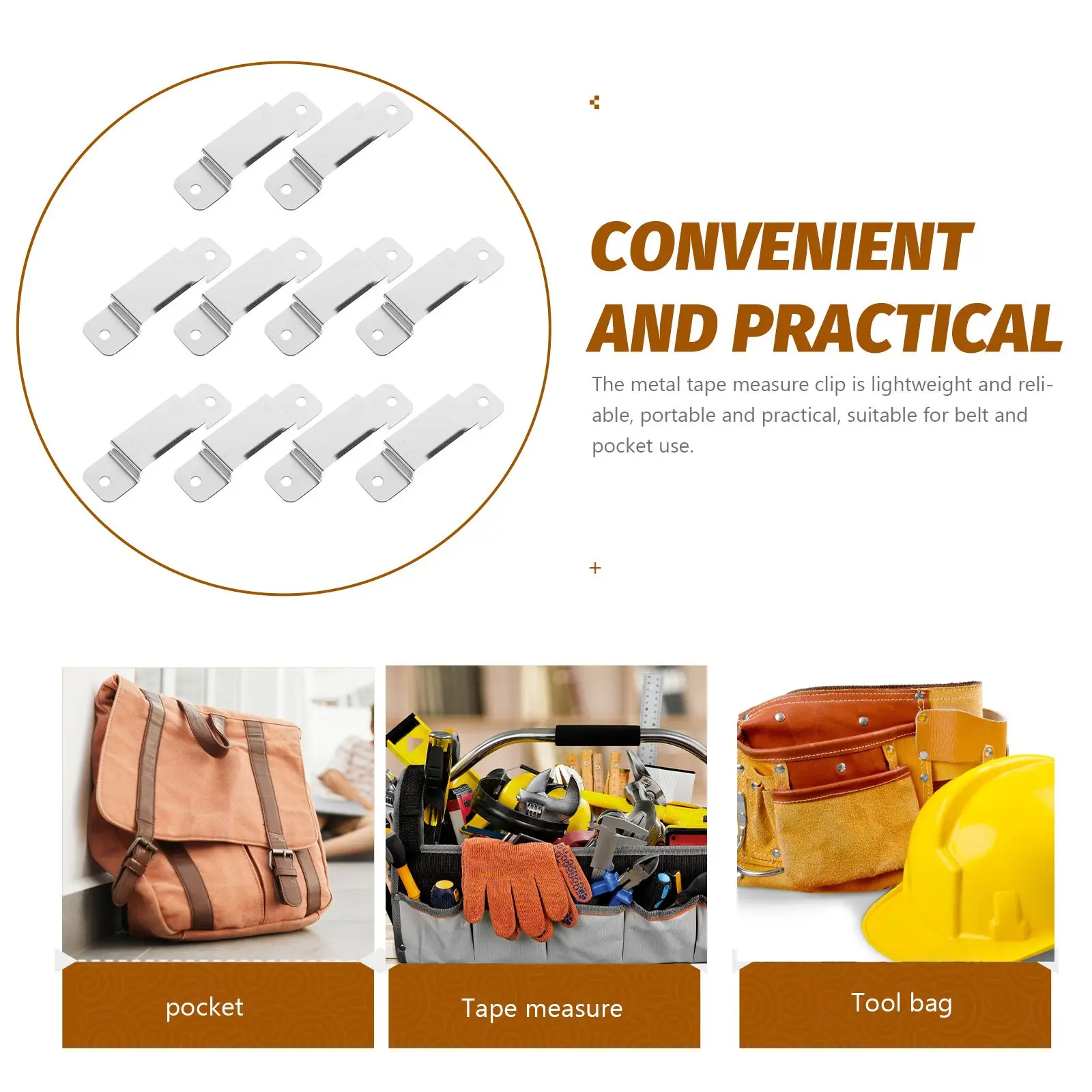 10Pcs Compact Metal Tape Measure Holder Clip Two Hole Easy Installation Screw Fixing Lightweight Measuring Tool Accessory For