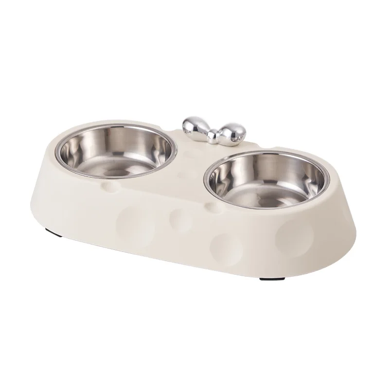 

Pet Stainless Steel Double Bowl for Cats Dogs Non Slip Anti Spill Cheese Bow Tie Design TikTok IG Trending Prevent Chin Stains