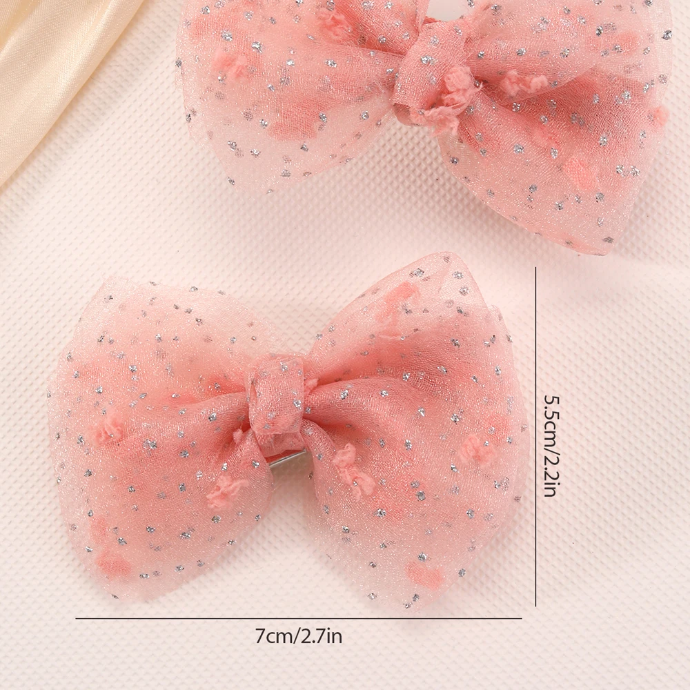 2pcs Double-layer Mesh Bow Hairpin  Bling Sparkly Sequin Mesh Bow Hairpins For Girls Children Boutique Barrette Hair Accessories