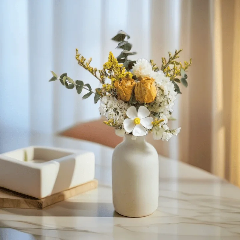 ユーカリの葉とバラのドライフラワー、寝室の装飾アクセサリー、高級ホームデコレーション、ドライフラワー