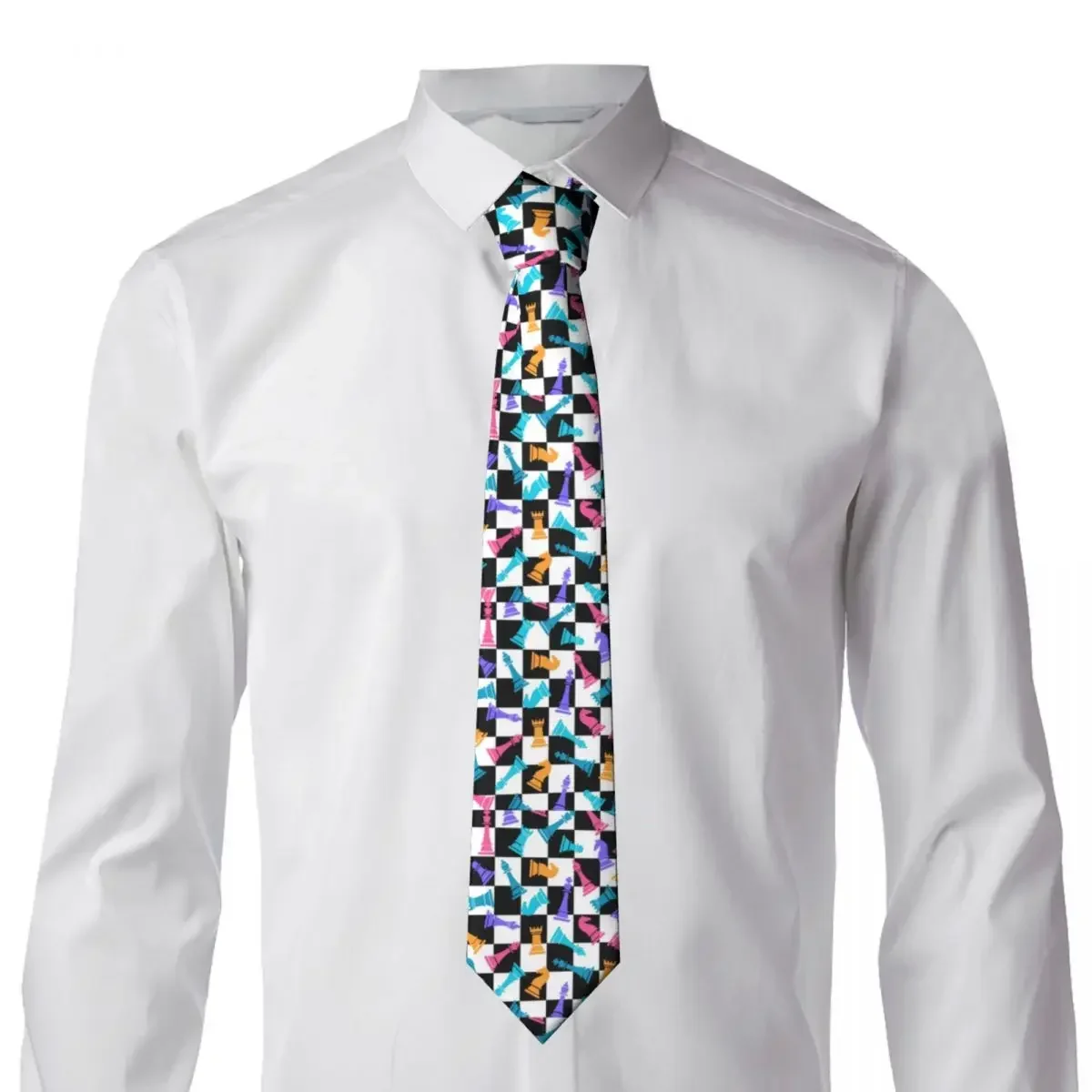 Chess Colorful Tie Fashion Printed Neck Ties Elegant Collar Tie Men Daily Wear Party Necktie Accessories