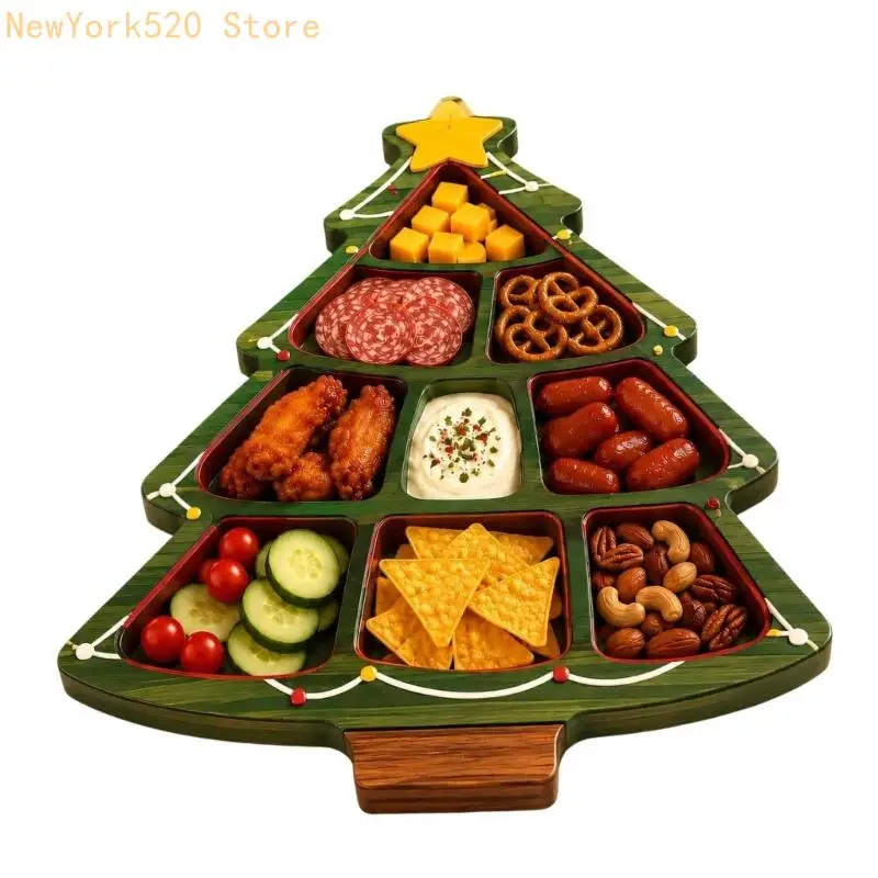 No-Assembly Christmas Compartment Serving Tray for Arranging Small Appetizers at Classroom and Family Holiday Gatherings N84C