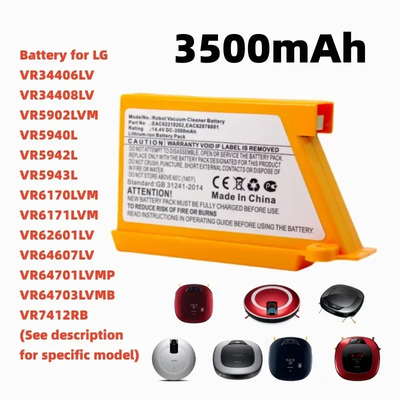 14.4V 5000mAh Robot Vacuum Cleaner Battery for LG VR6270LVB,VR6270LVMB,VR63455LV,VR6370LVM,VR64604LV,EAC60766103,EAC62218205