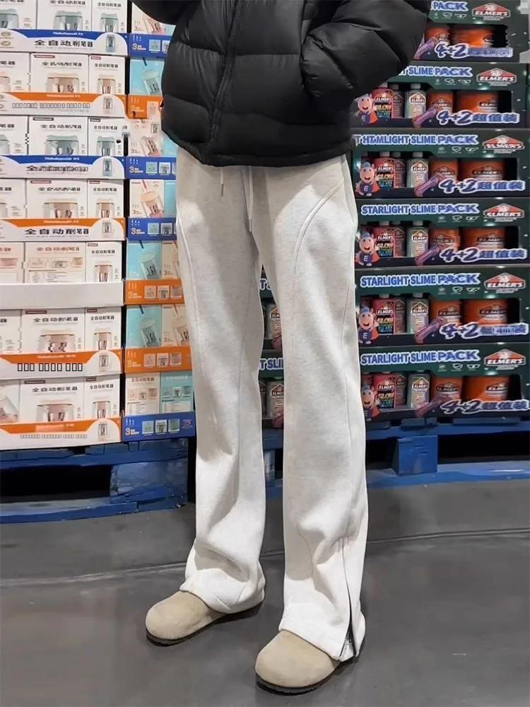 

Мужские повседневные брюки прямого кроя с молниями на манжетах, белые, весенние, модные, брендовые, свободного кроя, антибактериальные, стандартные, тонкие