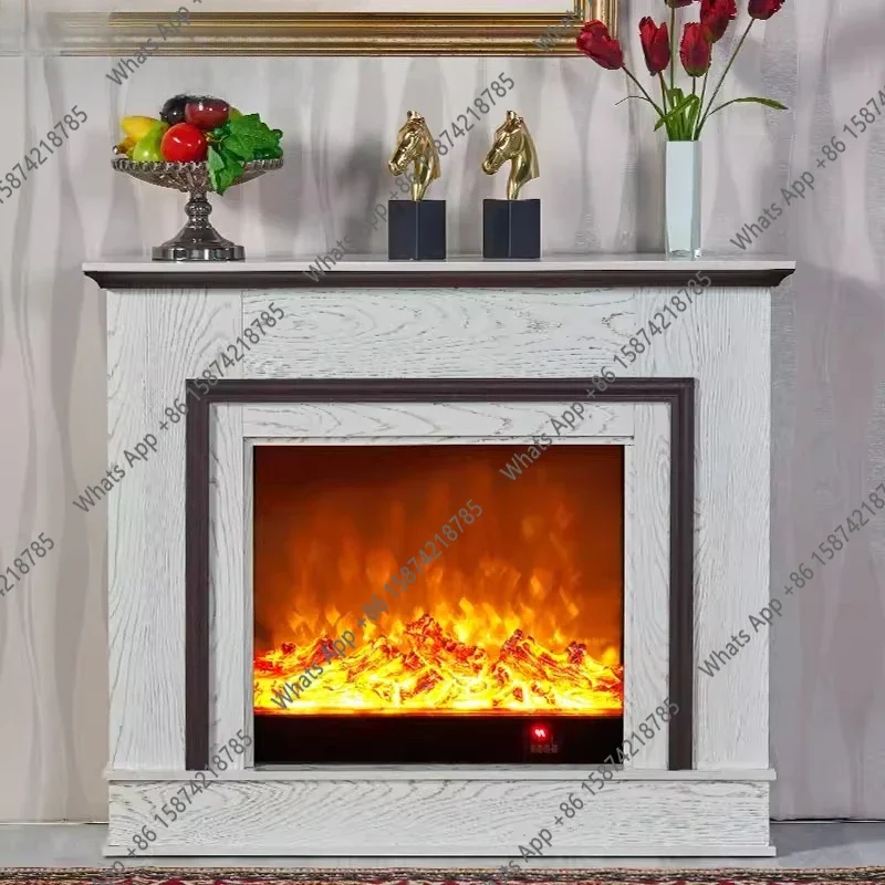 

Электрический камин Z-X 1/1.2 в европейском пасторальном стиле, американский деревенский электрокамин, белый, под темное дерево, с функцией обогрева, в комплекте с тумбой