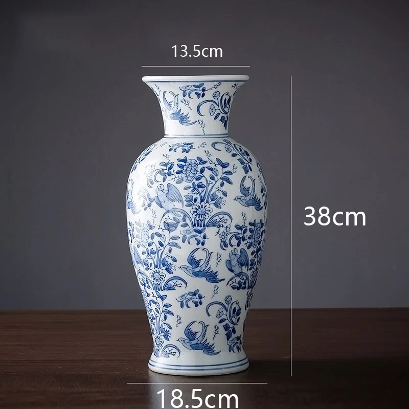 Blue White Blue Porcelain Vase Elegant Garden Ceramic Vases For Flowers Large Bird Flower Bottle Vases