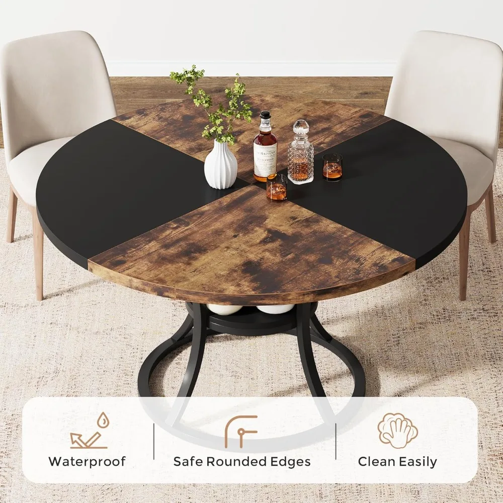 

47'' Round Dining Table for 4-6, Farmhouse Dining Room Table with Storage Shelf, Space-Saving Kitchen Table, Customized
