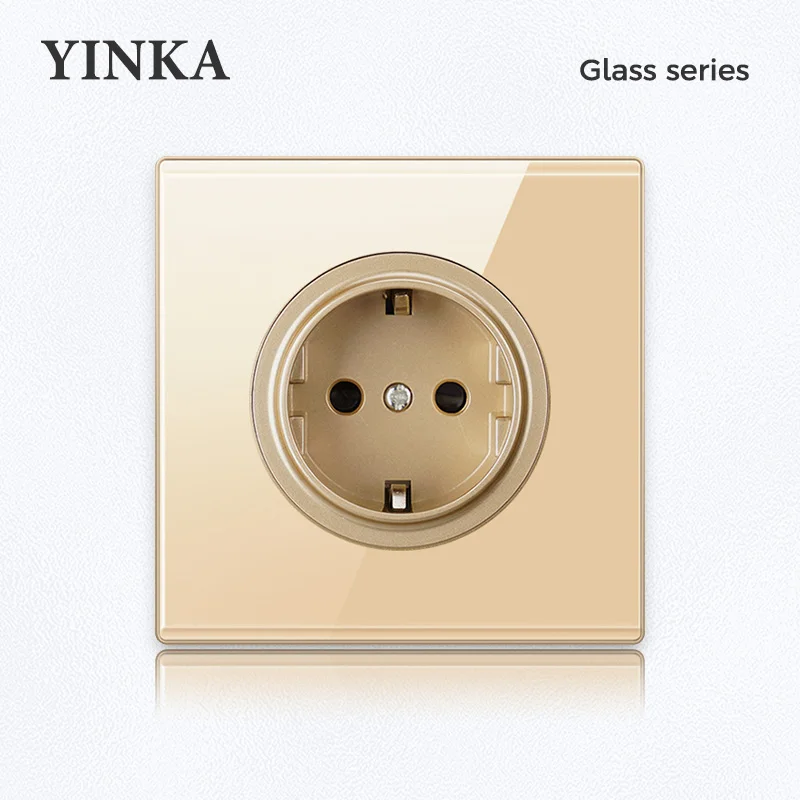 

YINKA Tempered Glass Switch Panel LED Indicator 2 3 4 Gang/ 2 Way Self-reset Switch EU/AU/US Socket Light Switch Home Appliance