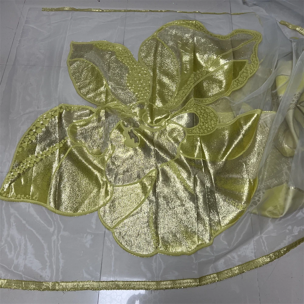 

African Nigerian 2025 High-Quality Tulle Lace Fabric Organza Embroidery for Party Gown Dress Jacquard Wedding 5Yard YXZ186
