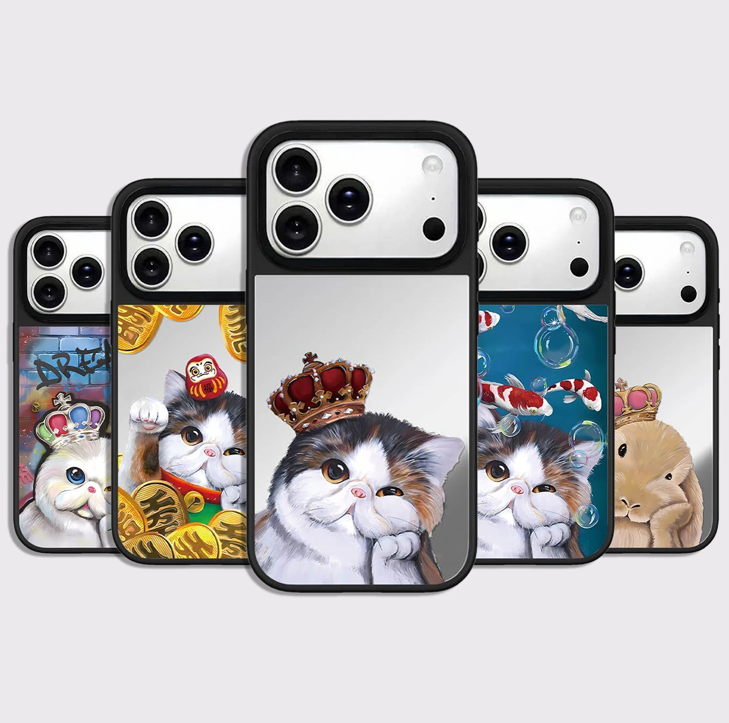 

Cute Crown Cat Pattern Mirror Surface Magnetic Phone Case Cover for IPhone 12 13 14 15 16 17 Pro Max Case for IPhone 17 Air